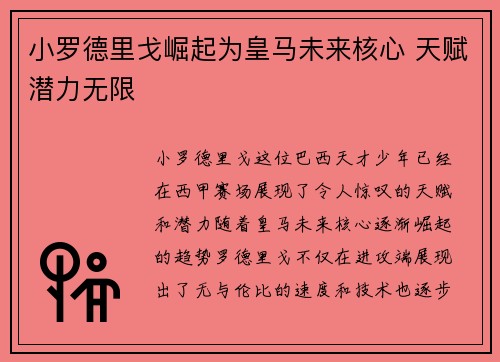 小罗德里戈崛起为皇马未来核心 天赋潜力无限